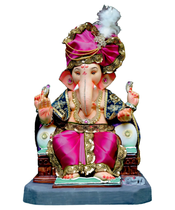 15 Inch Mysoori Ganpati Idol - Magenta Pink Dhoti