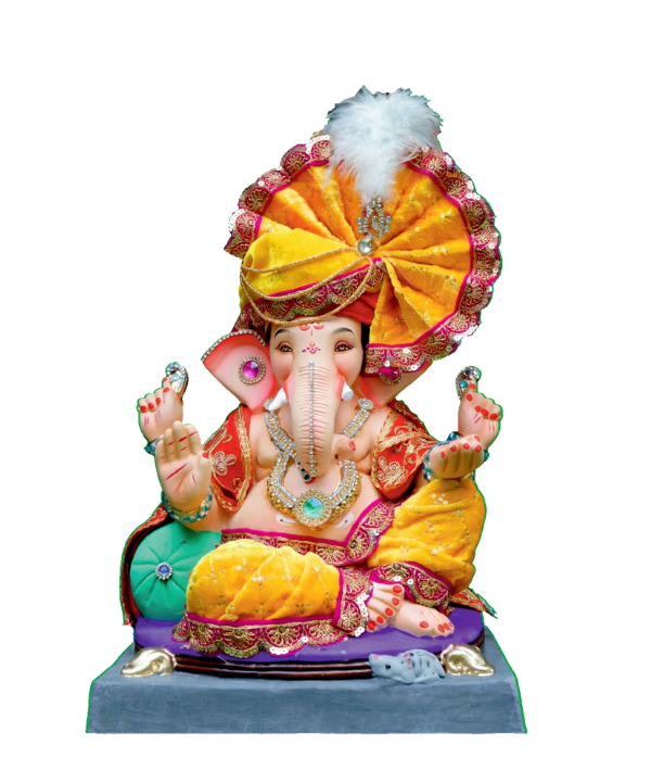 15 Inch Ganpati Idol - Yellow Velvet Dhoti with Royal Pheta