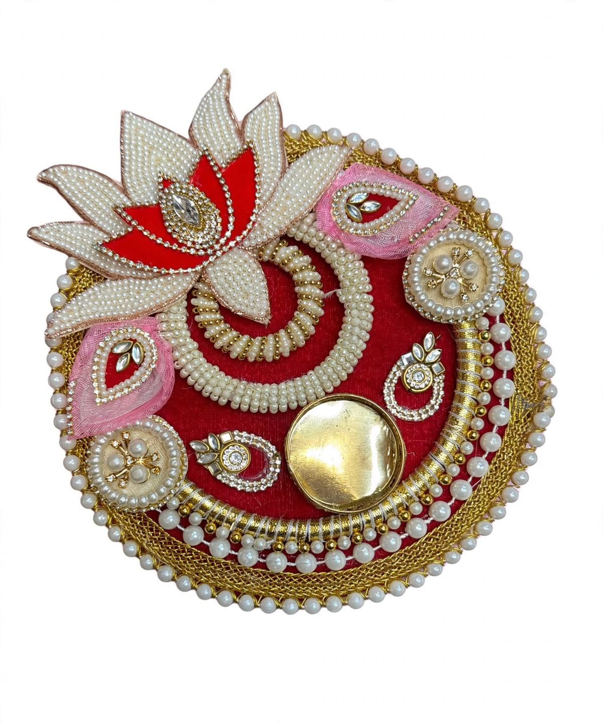 Designer Red Velvet Lotus Pearl Tealight Holder