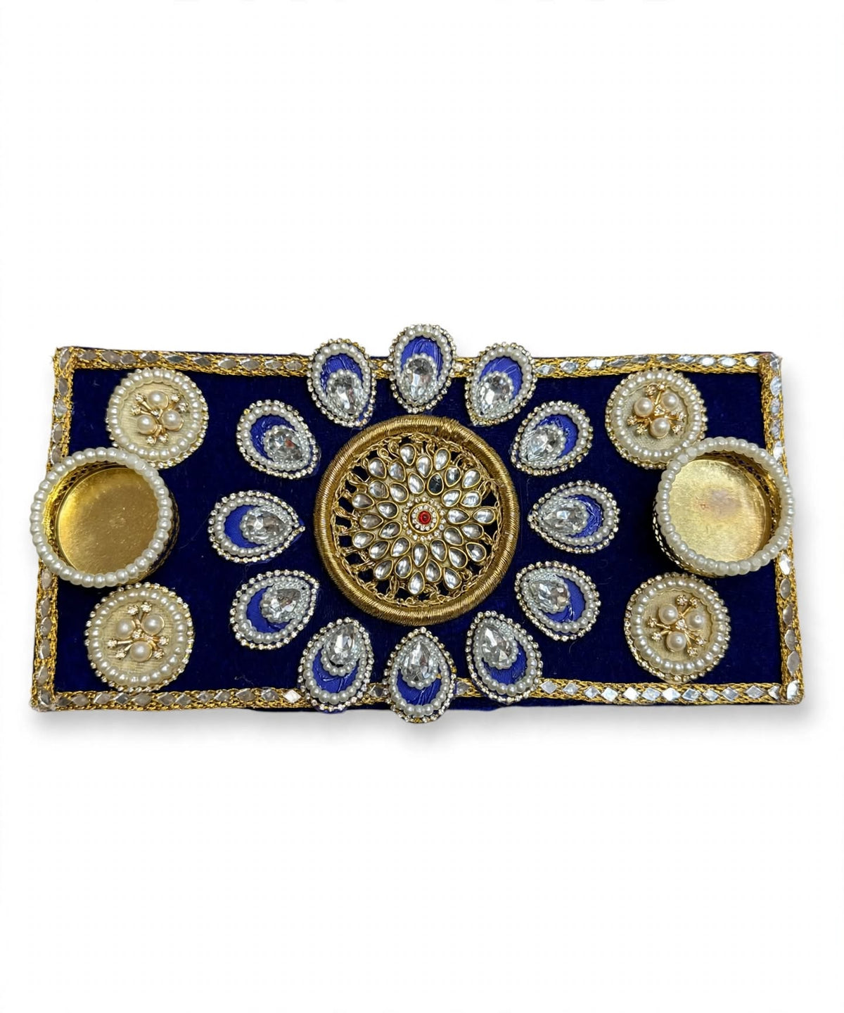 Designer Blue Velvet Rectangular Tealight Holder
