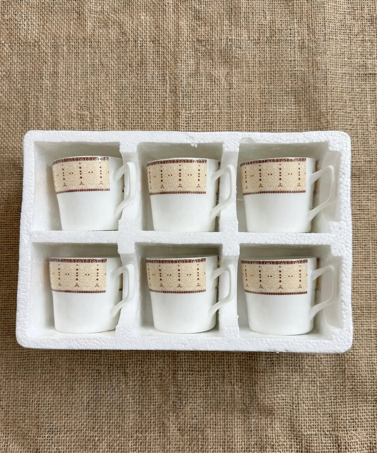 Beige Royal Scroll Cup Set 6 Pcs