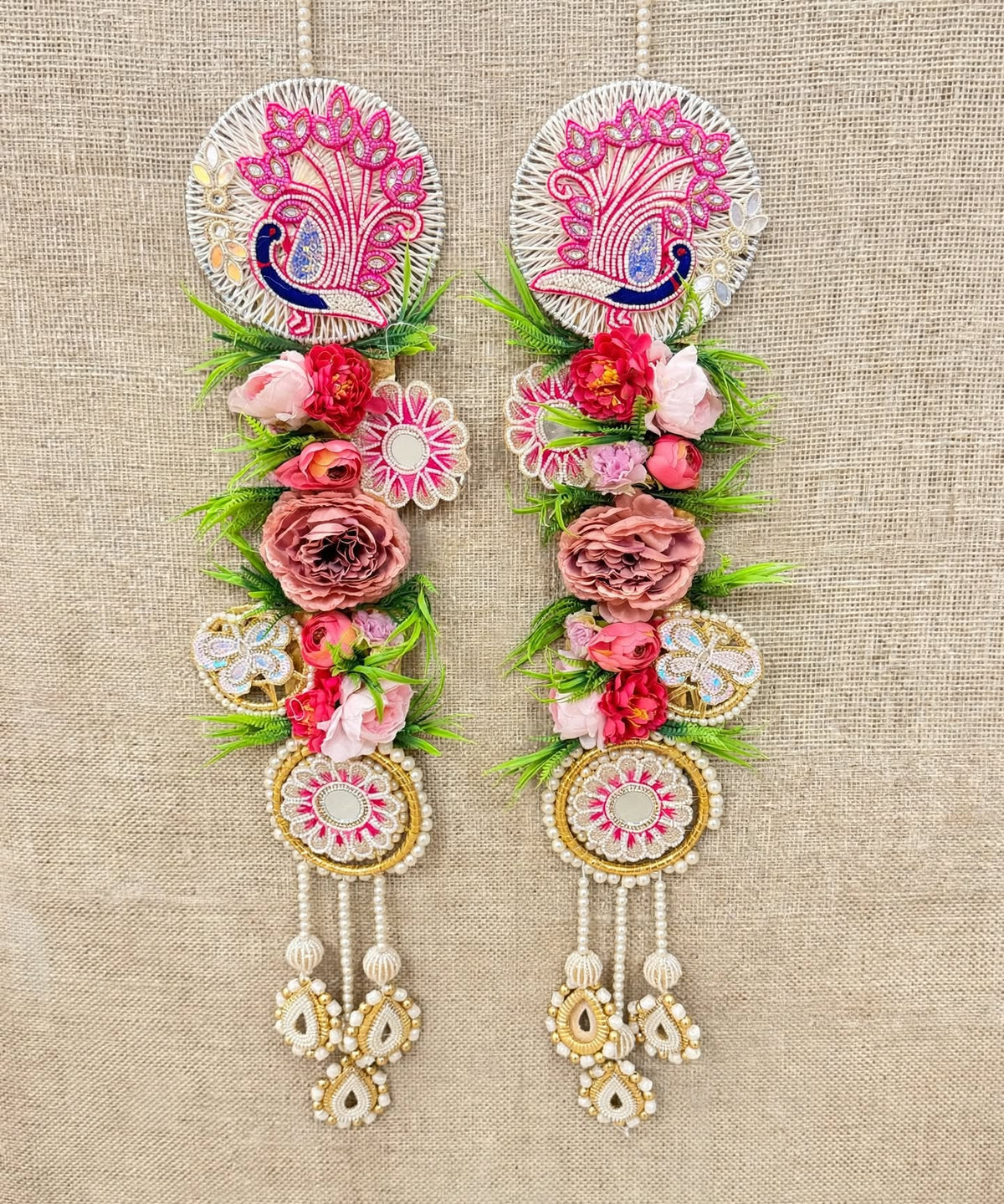 Red Peacock Door Toran Wall Hanging Pair