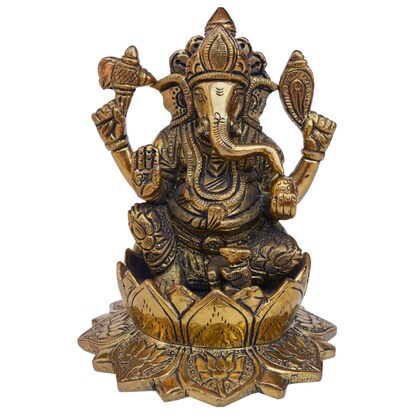 Ganesha Sitting on Lotus Statue - Height - 5 inch