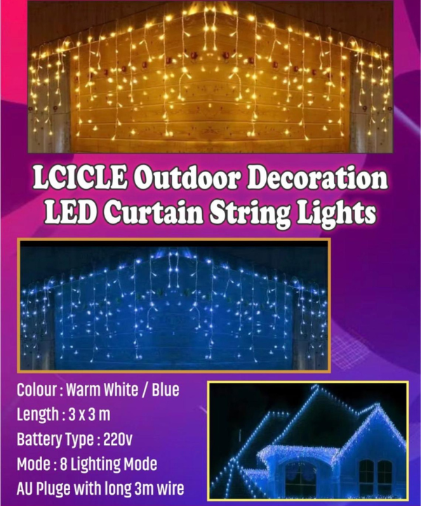 Outdoor Decoration LED Curtain String Lights - 3x3m