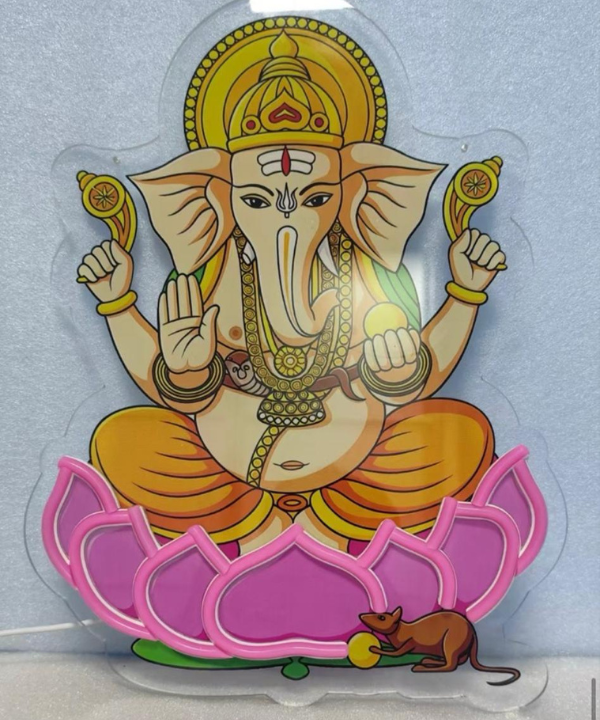 Lord Ganesha Lotus LED Neon Light - Ganpati Neon Light with Mushak