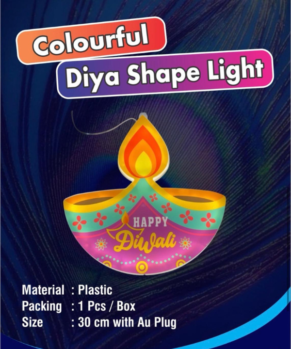 Colourful Diya Shape Happy Diwali LED Light - 30cm Wall Hanging Light with Au Plug