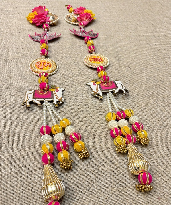 Pichwai Cow Shubh Labh Door Hanging Pair