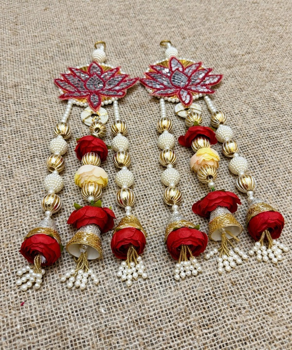Red Lotus Pearl Wall Hanging Pair