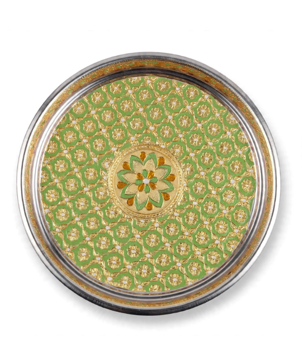 Meenakari Decorative Pooja Thali (Available in Red, Pink, Pista Green & Yellow)