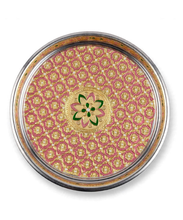 Meenakari Decorative Pooja Thali (Available in Red, Pink, Pista Green & Yellow)
