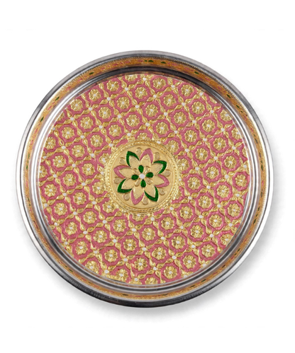 Meenakari Decorative Pooja Thali (Available in Red, Pink, Pista Green & Yellow)