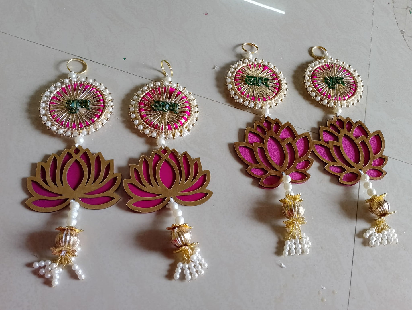 Shubh Labh  With Lotus hanging pair