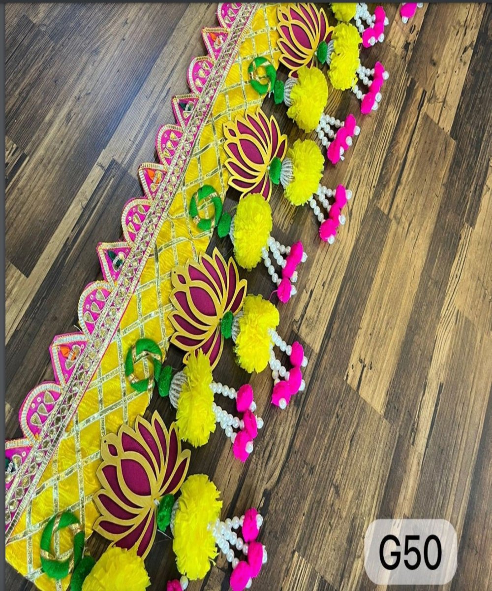 Pink Yellow with Pearls and Marigold Lotus Bandanwar