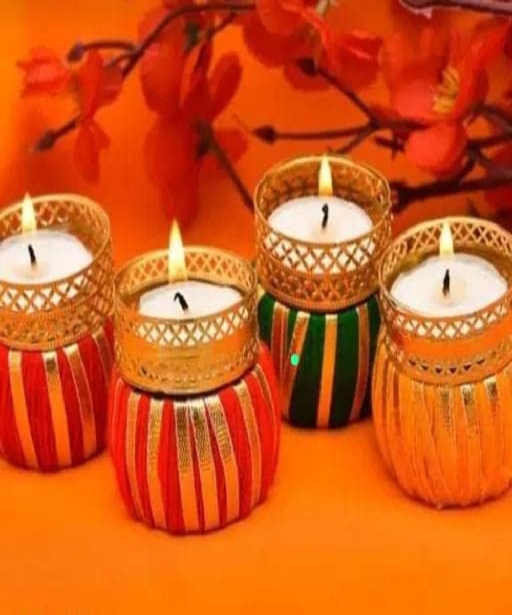 2 pc Multi color Damru Tealight Holder