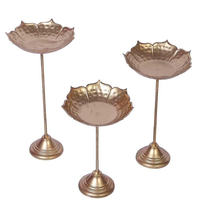 3 pc Lotus Standing TeaLight Holder with Urli