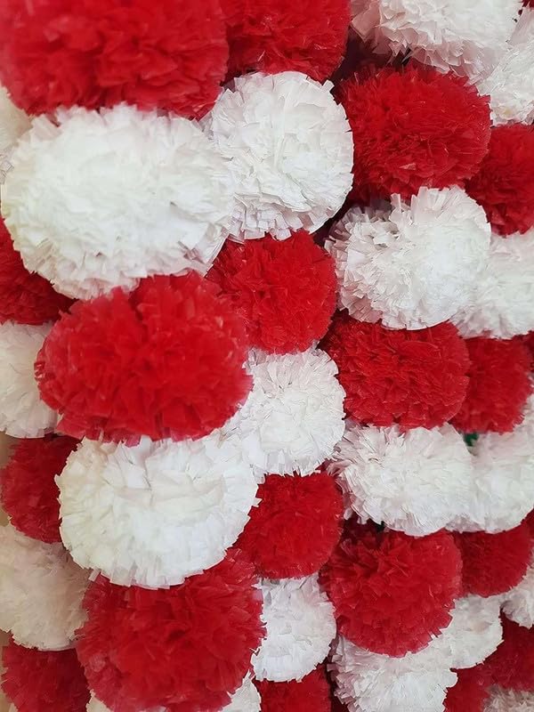 White Red Marigold Flower Decoration String(Set of 5 pc)