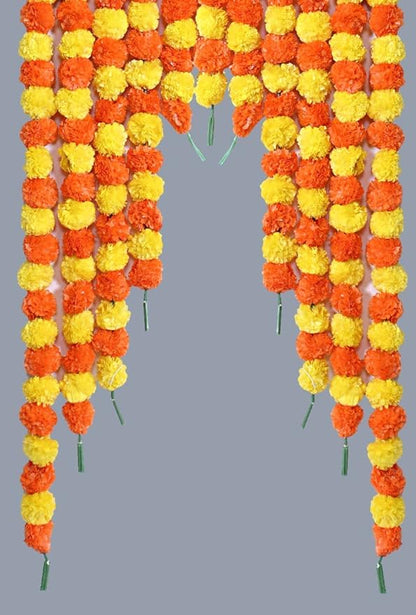 Yellow and Orange  Marigold Flower Decoration String(Set of 5 pc)