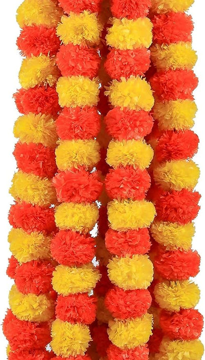 Yellow and Orange  Marigold Flower Decoration String(Set of 5 pc)