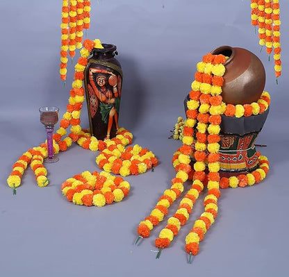 Yellow and Orange  Marigold Flower Decoration String(Set of 5 pc)