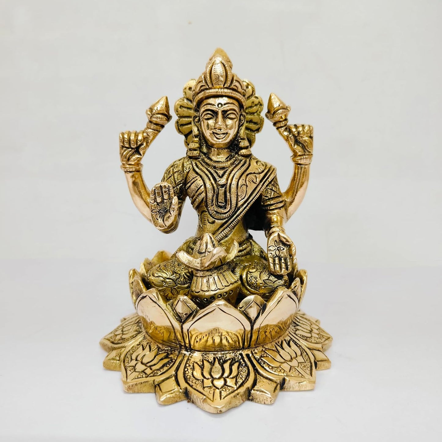 Lakshmi ji on Lotus Brass Statue