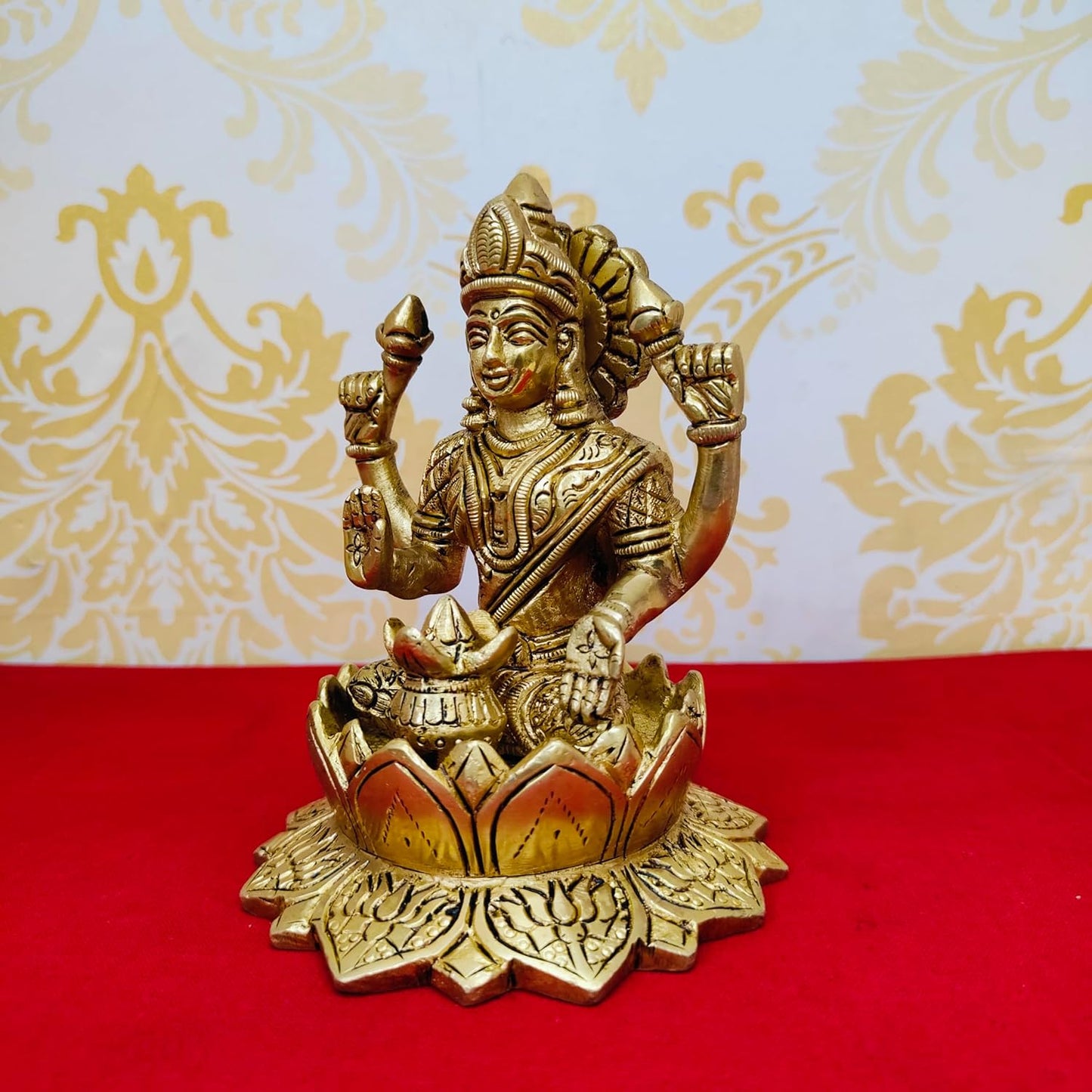 Lakshmi ji on Lotus Brass Statue