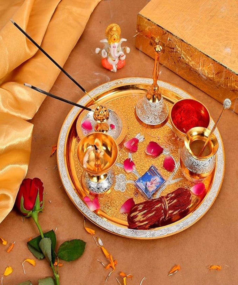 Gold & Silver Meenakari Pooja Thali Set