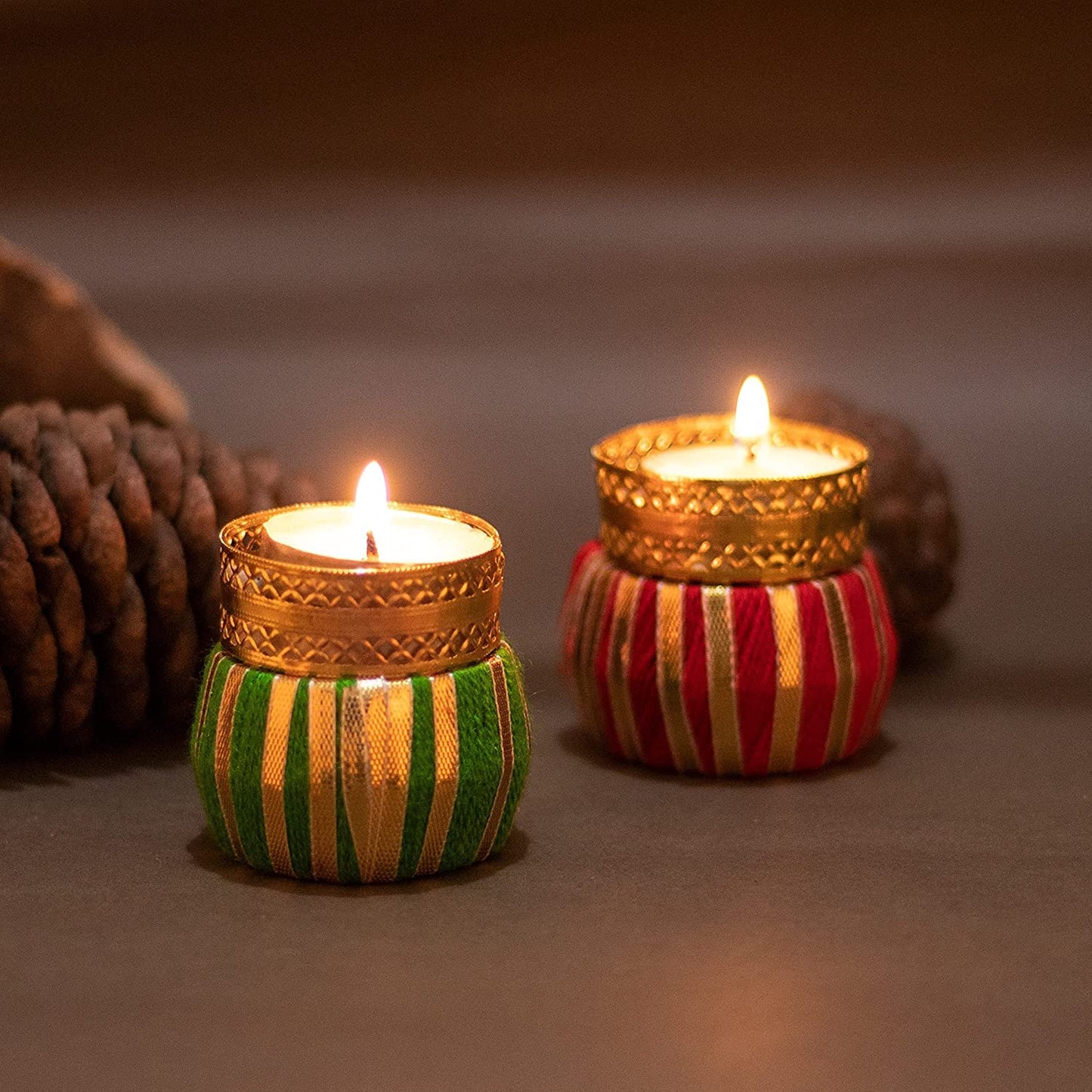 2 pc Multi color Damru Tealight Holder