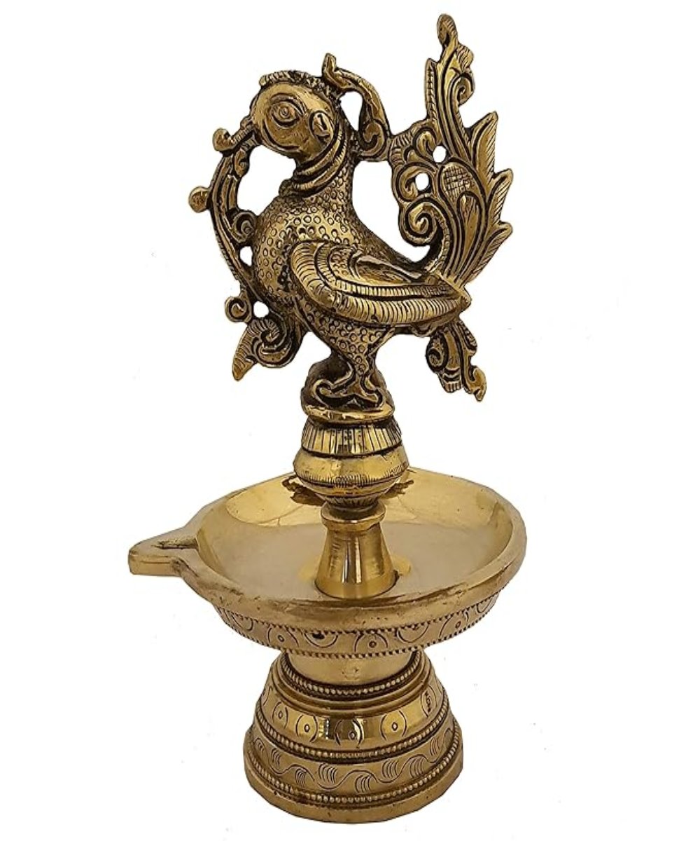 Peacock Oil Lamp Brass Samai