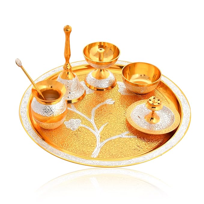 Gold & Silver Meenakari Pooja Thali Set