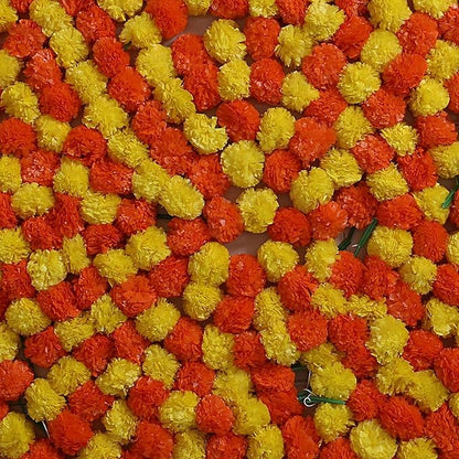 Yellow and Orange  Marigold Flower Decoration String(Set of 5 pc)