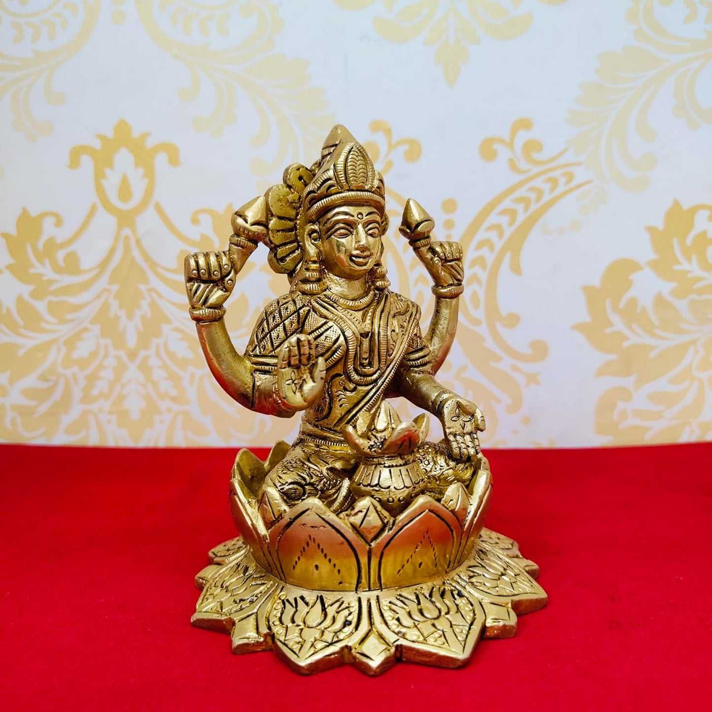 Lakshmi ji on Lotus Brass Statue