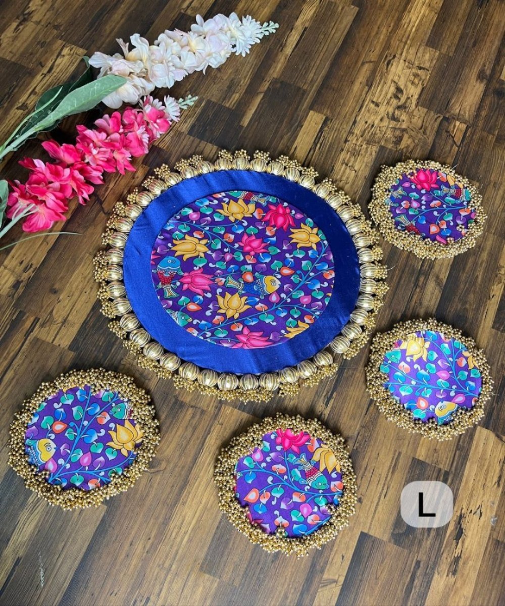 5 Pc Printed Blue Rangoli Mat