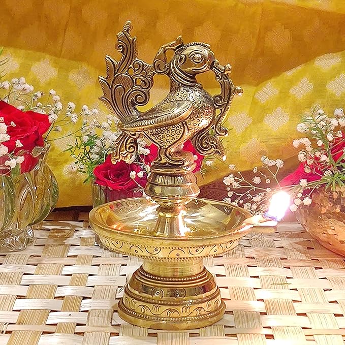 Peacock Oil Lamp Brass Samai