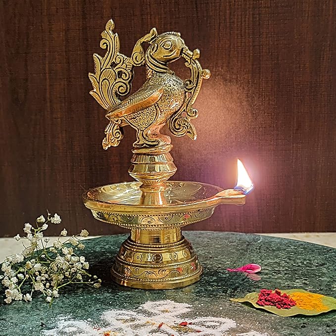 Peacock Oil Lamp Brass Samai