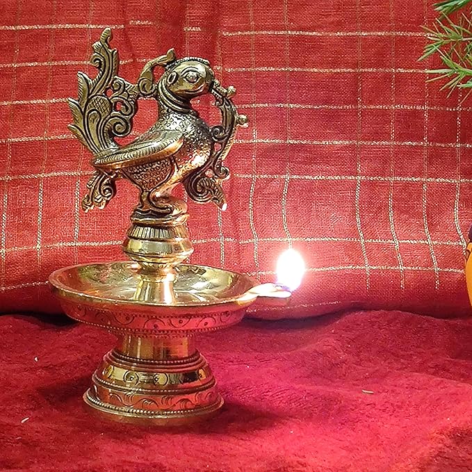 Peacock Oil Lamp Brass Samai