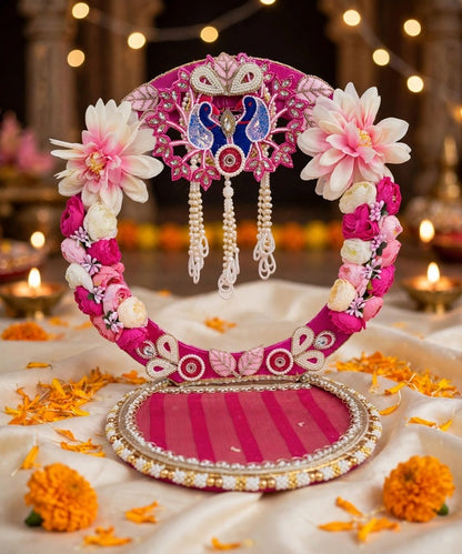 Pink Floral Peacock Round Backdrop for Ganesh Chaturthi