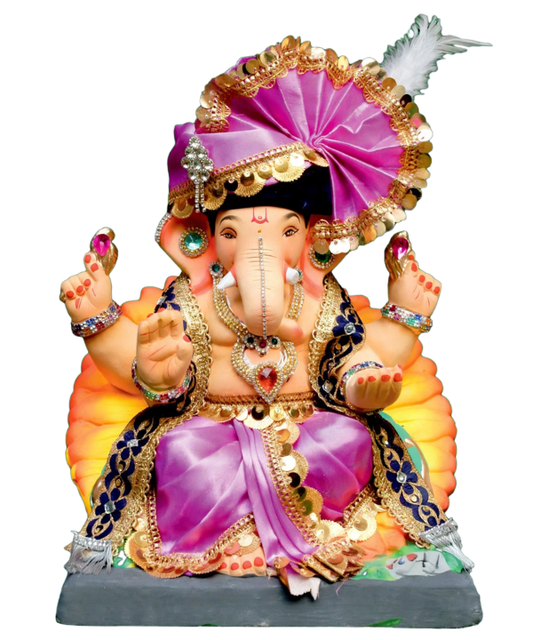 12 Inch Ganpati Idol - Magenta Pink Dhoti