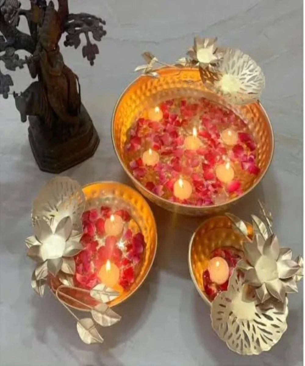 3 Pc Diya Decorative Urli With Tea Light