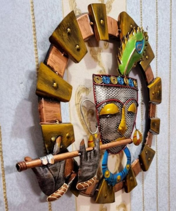 Metal wall art Home Decor Iron Krishna with Flute Wall Hanging