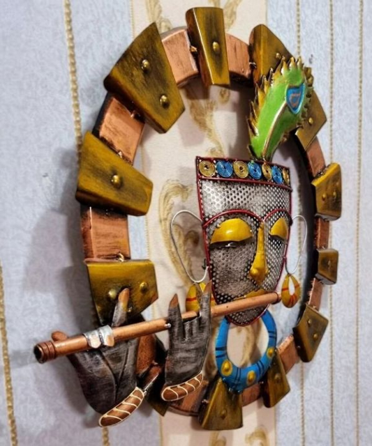 Metal wall art Home Decor Iron Krishna with Flute Wall Hanging