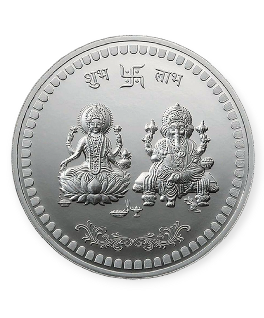 10gm Silver Lakshmi Ganesha Coin – Symbol of Wealth, Wisdom & Prosperity