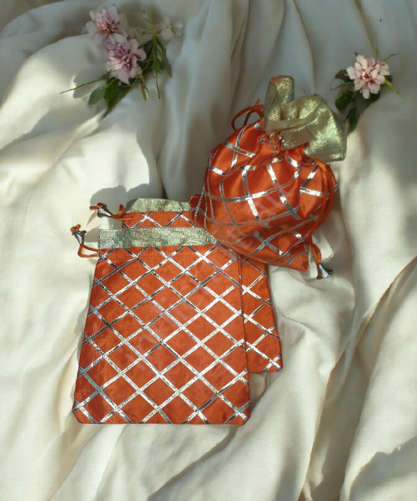 Handcrafted Silk Potli Bag with Beads – Traditional Indian Gift Bag Set Of 1