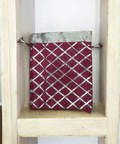 Handcrafted Silk Potli Bag with Beads – Traditional Indian Gift Bag Set Of 1