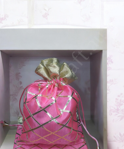 Handcrafted Silk Potli Bag with Beads – Traditional Indian Gift Bag Set Of 1