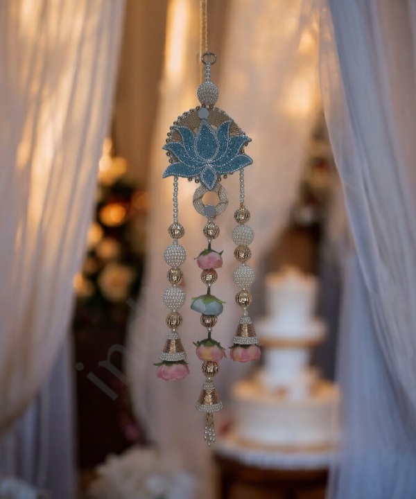 Lotus Motif Pearl & Floral Latkan Hanging – Elegant Pair for Mandir & Festive Decor (Set of 2)