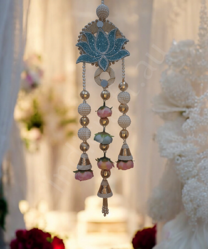 Lotus Motif Pearl & Floral Latkan Hanging – Elegant Pair for Mandir & Festive Decor (Set of 2)