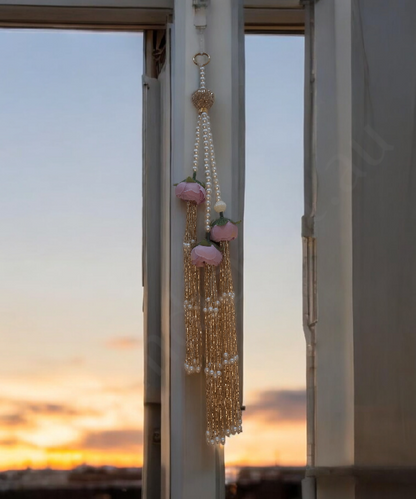 Handmade Artificial Rose & Pearl Decorative Hanging, Festive Wall/Door Hanging Pair, Wall hanging (Set of 2)