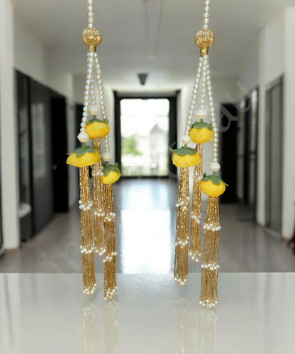 Handmade Artificial Rose & Pearl Decorative Hanging, Festive Wall/Door Hanging Pair, Wall hanging (Set of 2)