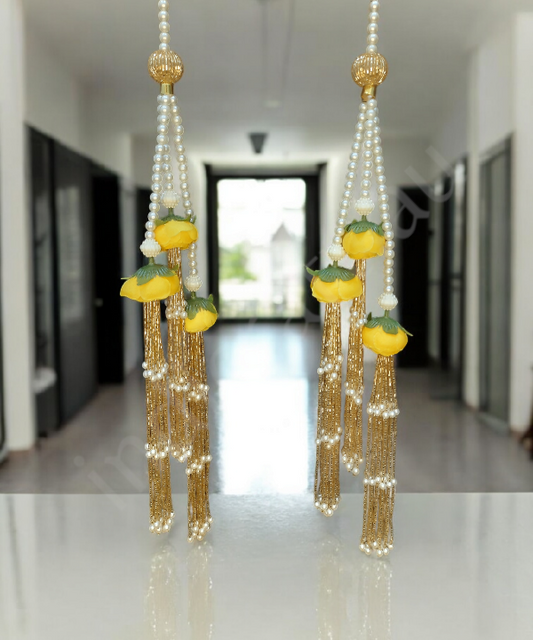 Handmade Artificial Rose & Pearl Decorative Hanging, Festive Wall/Door Hanging Pair, Wall hanging (Set of 2)