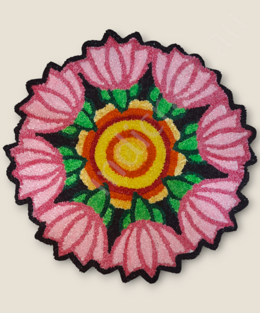 3 Feet Lotus Design Woolen Rangoli Mat – Handwoven Decorative Floor Mat for Festive Home Decor 1Pc